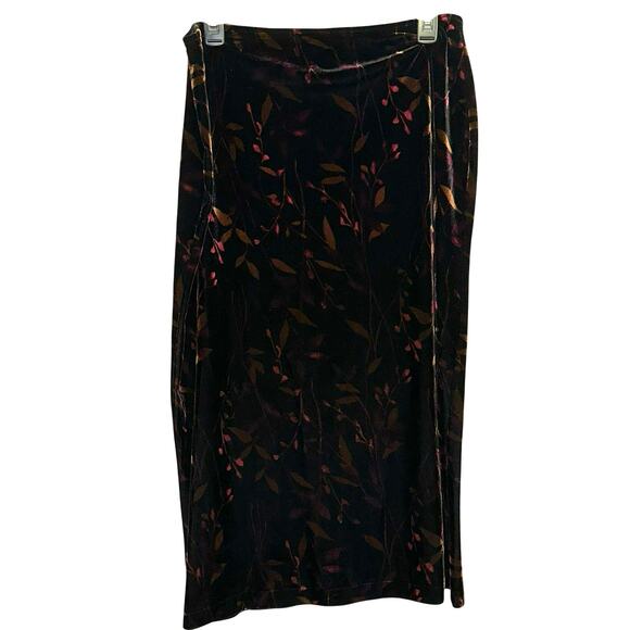 Kathie Lee Collection Velvet Skirt Floral Burnout Midi Black Red Size L Vintage - Picture 1 of 6